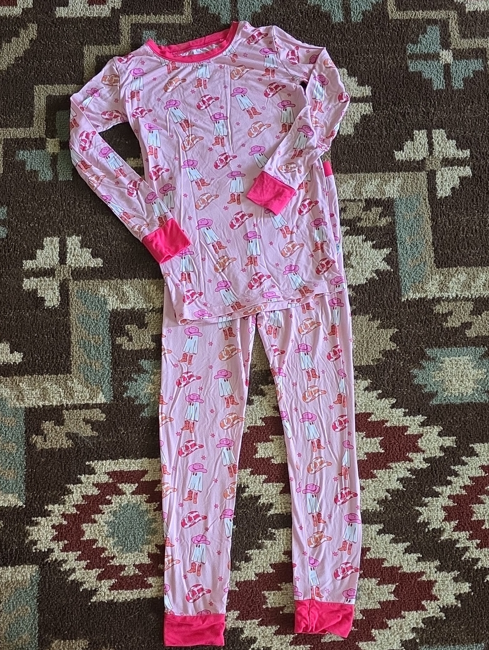 Dream Big Little Co. Girls' Pink Halloween Cowboy Ghost Pj Set Size 7-8